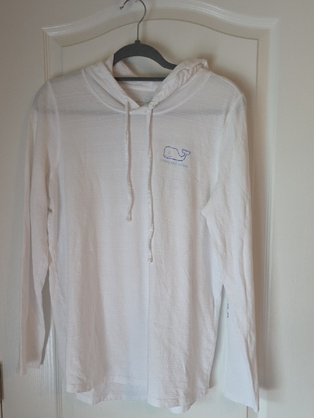 Vineyard Vines White Hooded Long-Sleeve Slub Tee with Blue Whale Logo